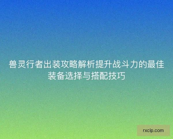 兽灵行者出装攻略解析提升战斗力的最佳装备选择与搭配技巧